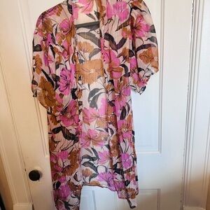Maurices Pink and Brown Sheer Kimono